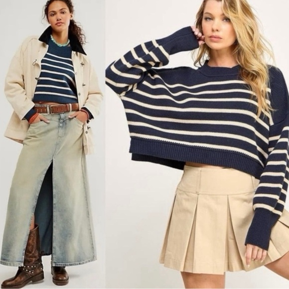 Free People East Street Striped Cropped Pullover - Picture 3 of 8